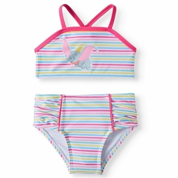 NWT Disney Baby Dumbo Baby Girl Bikini Swimsuit Tankini Striped Rusching 6-9 Mos - Picture 2 of 10
